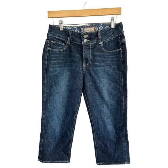 Paige Hidden Hills Premium Capri Double Button Dark Wash Crop Jeans Size 29 - Picture 14 of 15